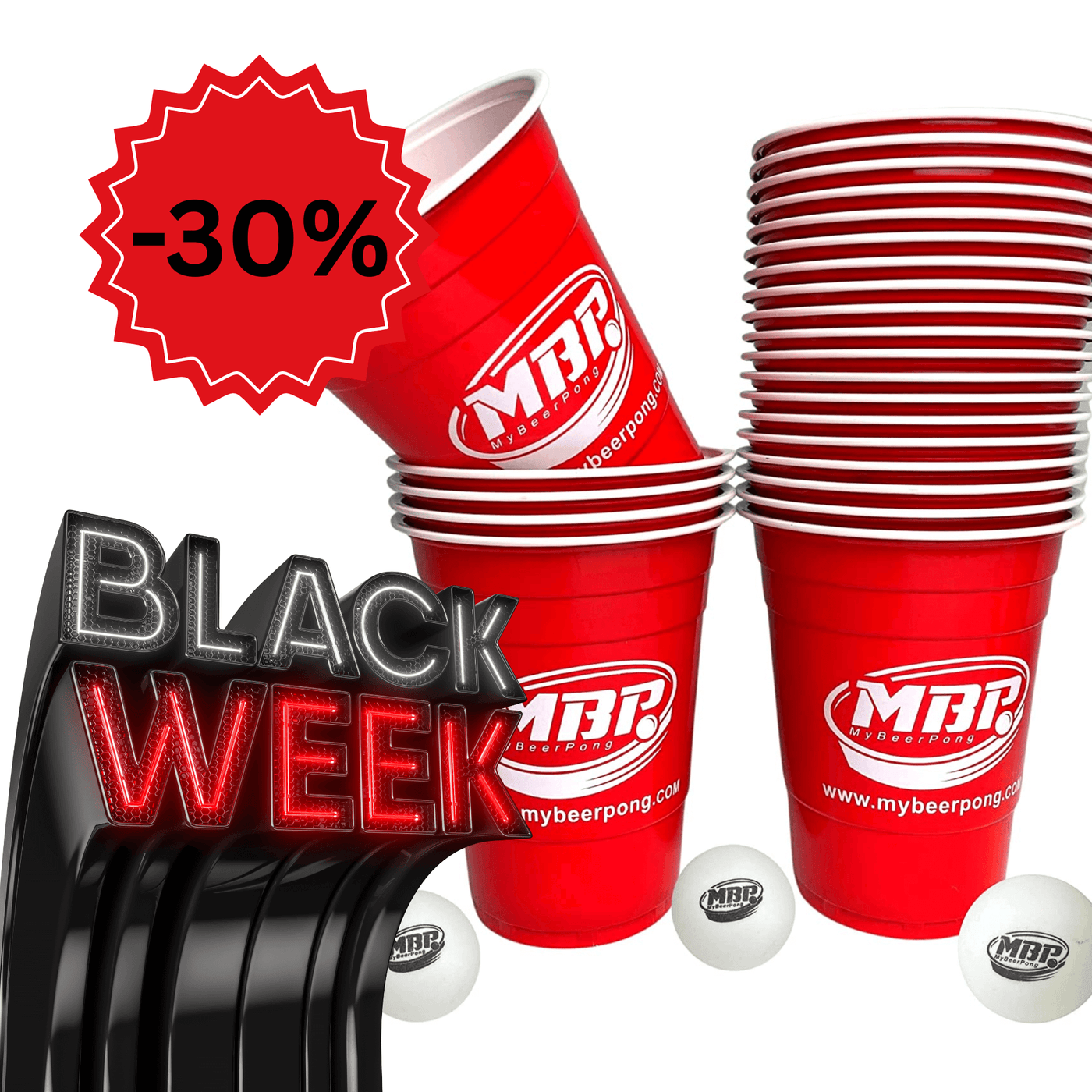 25 Logo Becher rot Set (25 Becher + 3 Bälle)