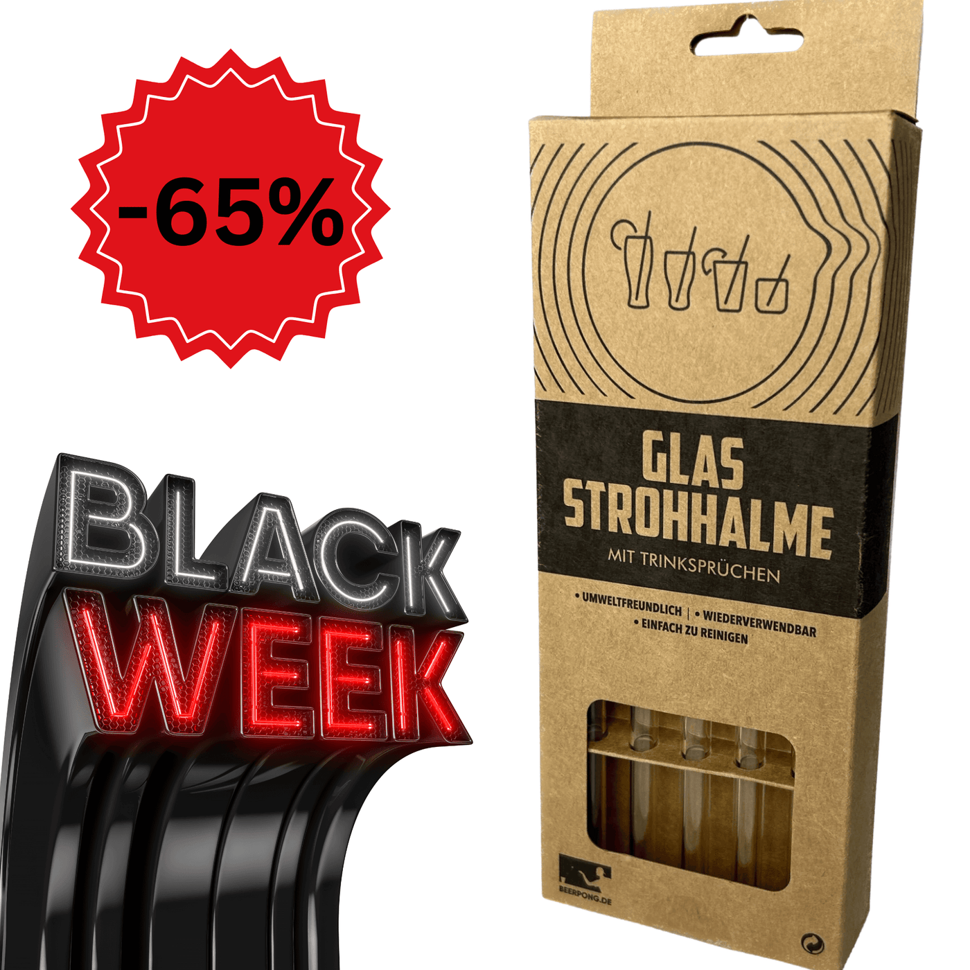 10x Glasstrohhalme mit Trinksprüchen