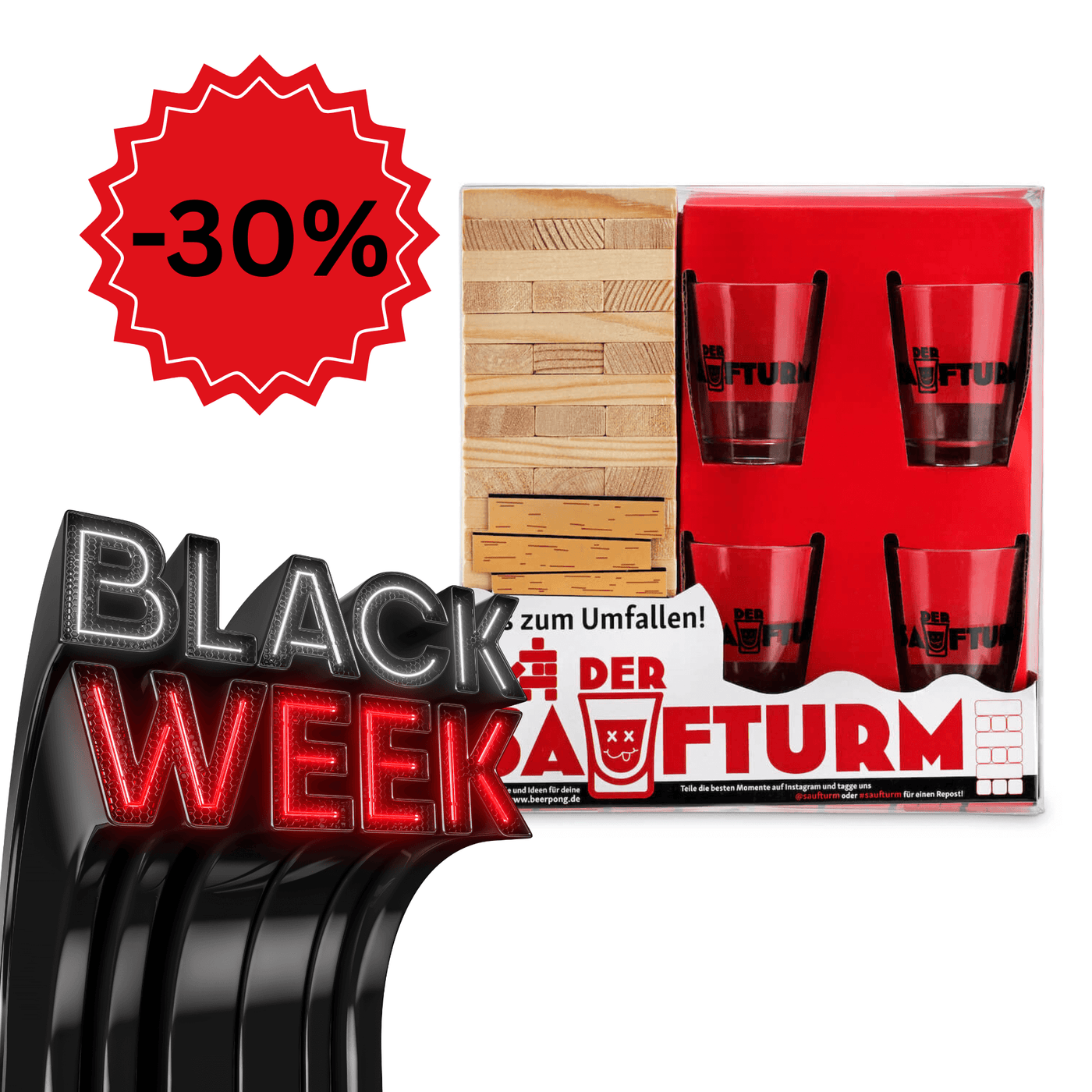 Der Saufturm - Geschicklichkeits-Partyspiel inkl. 4 Shot-Gläser