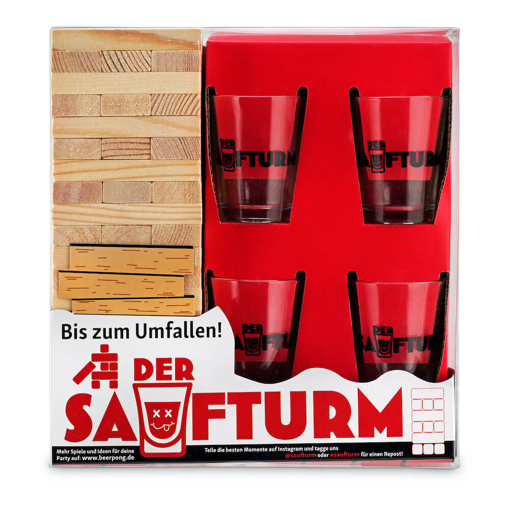 Der Saufturm - Geschicklichkeits-Partyspiel inkl. 4 Shot-Gläser